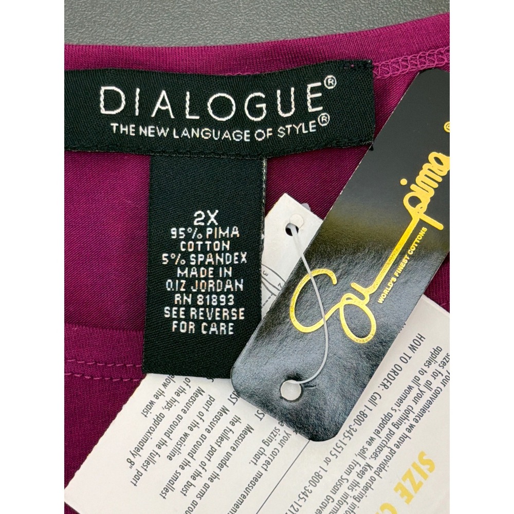 Dialogue Violet Pima Cotton Long Sleeve Top 2X Basic Staple Soft - Picture 4 of 9